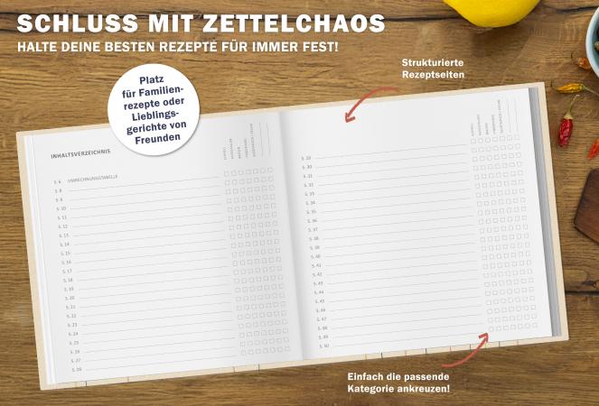 Rezeptebuch zum Rezepte sammeln und als Geschenkidee zum Geburtstag oder Abschied